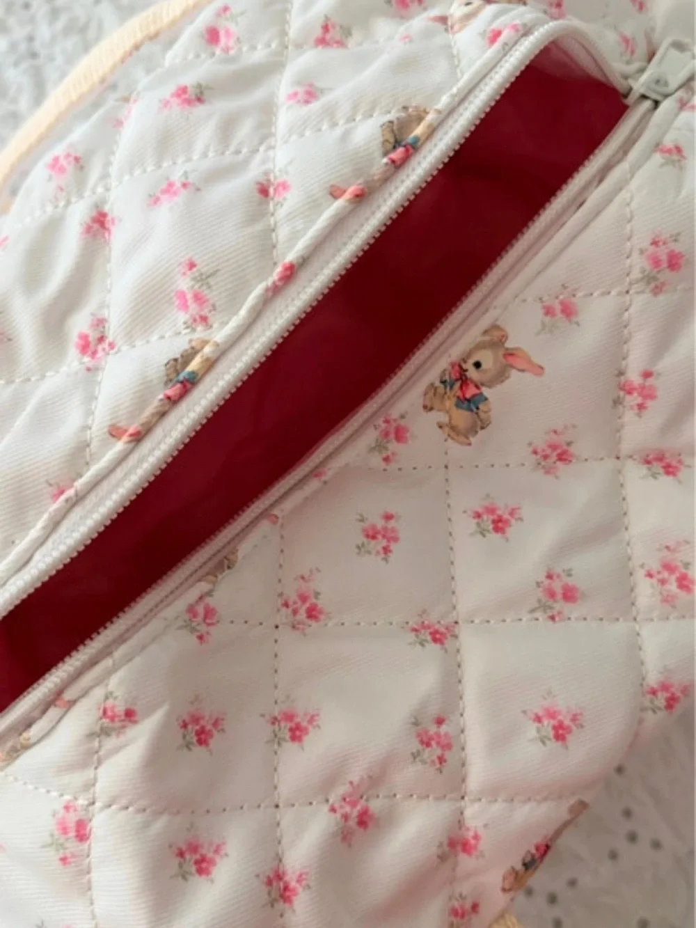 Sweetly Quilted Vintage Style Bunny & Floral Shoulder Bag w/ Heart Charm